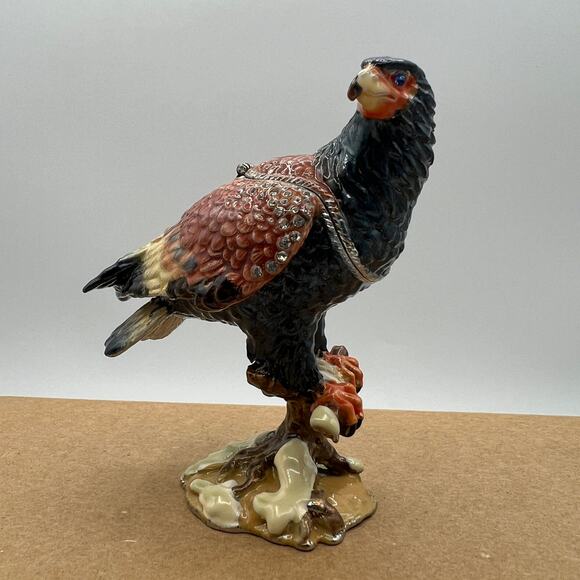 Enamel Eagle Trinket Box Jewel Eyes Magnetic Hinged 4" America Wildlife - Picture 2 of 10